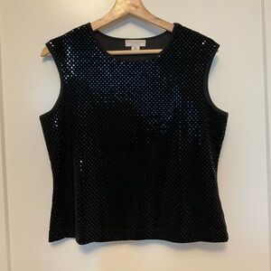 Petite Sophisticate Black Sequin Top Sz S Vintage! Sleeveless Tank Shirt Fitted